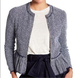 Rebecca Taylor Textured Tweed Peplum Zipper Jacket